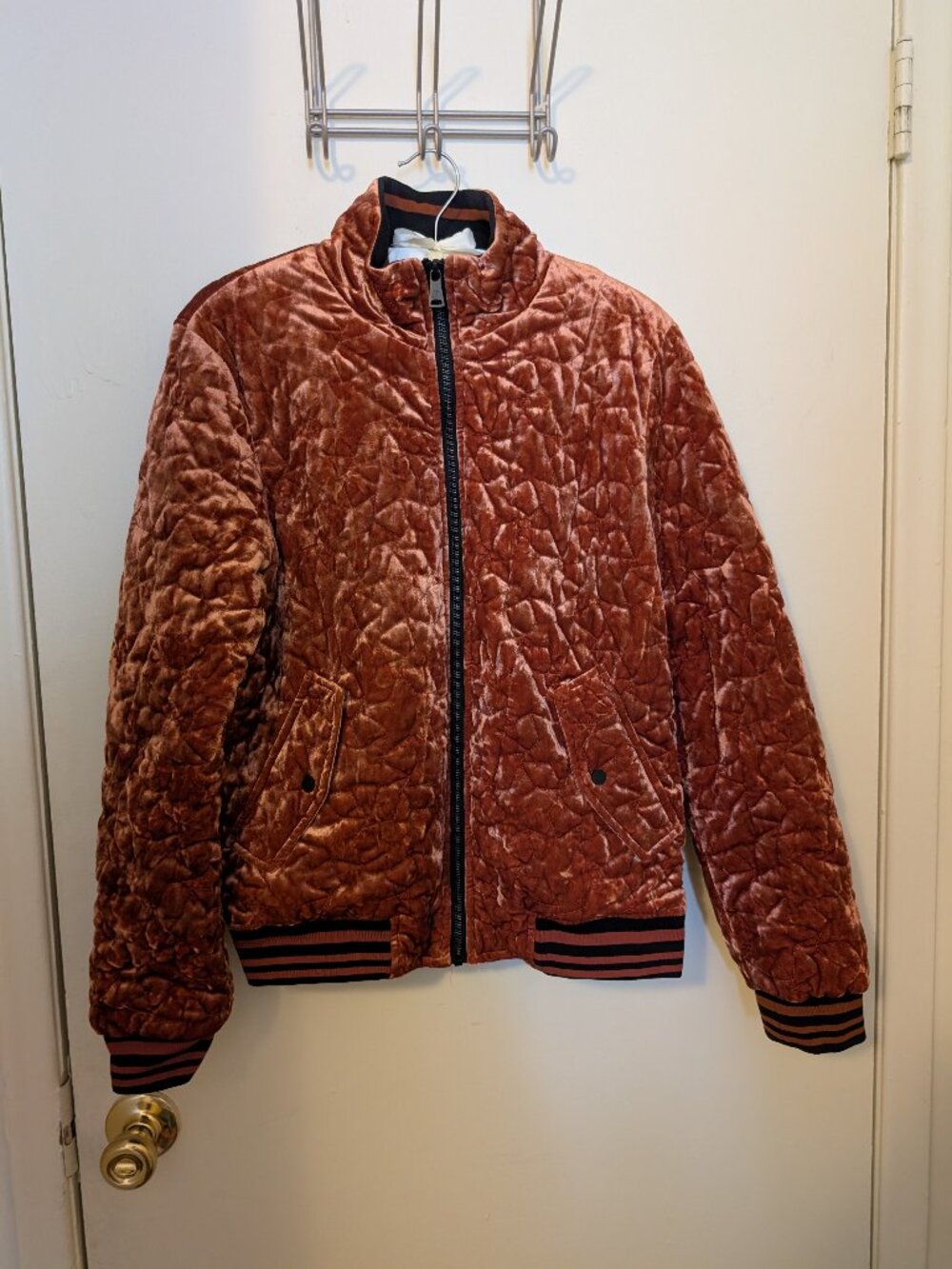 Bernardo Orange Quilted Velvet Bomber Jacket Size S